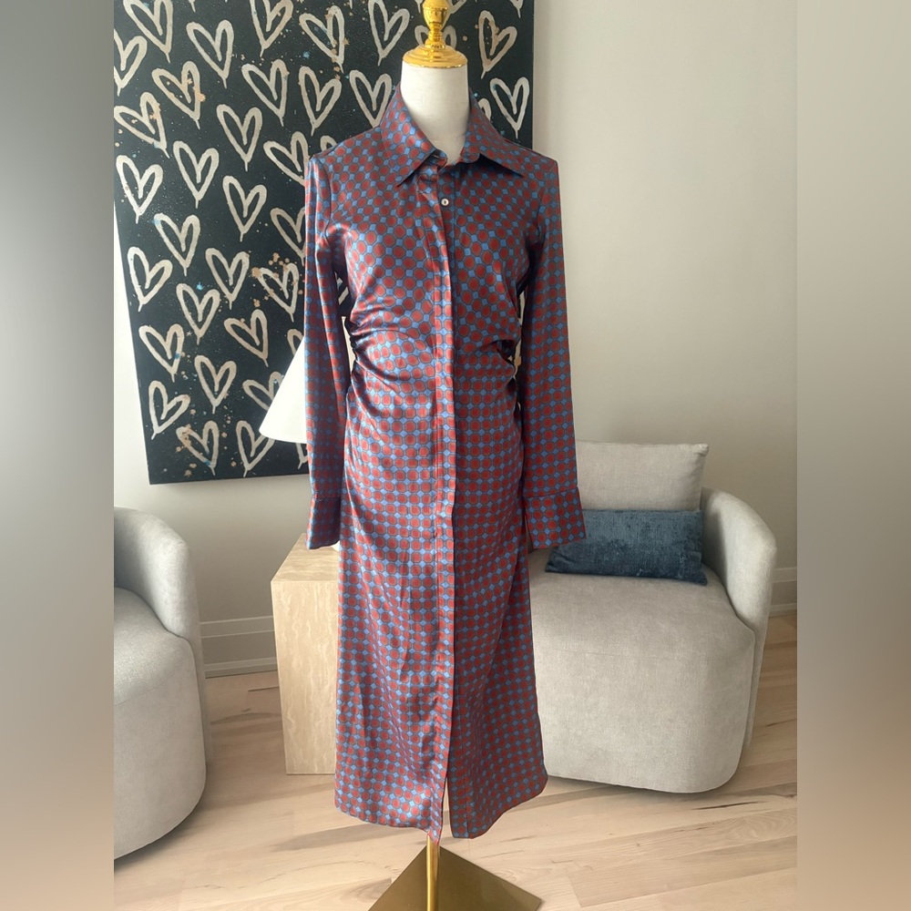 Zara Elegant Blue,  Red and Rust coloured/patterned shirt dress